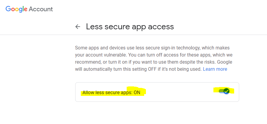 enable less secure app access in google workspace user
