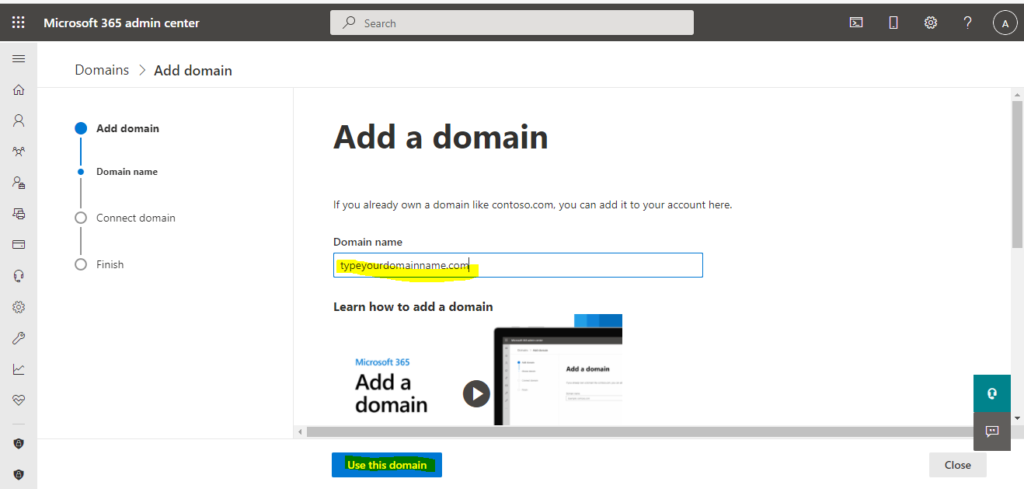 how to add your domain in microsft 365