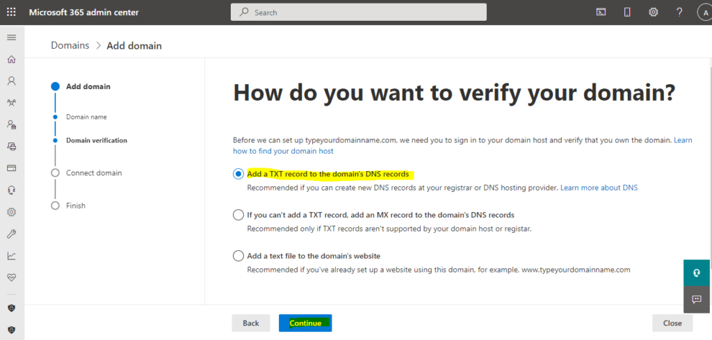 how to verify domain in office 365