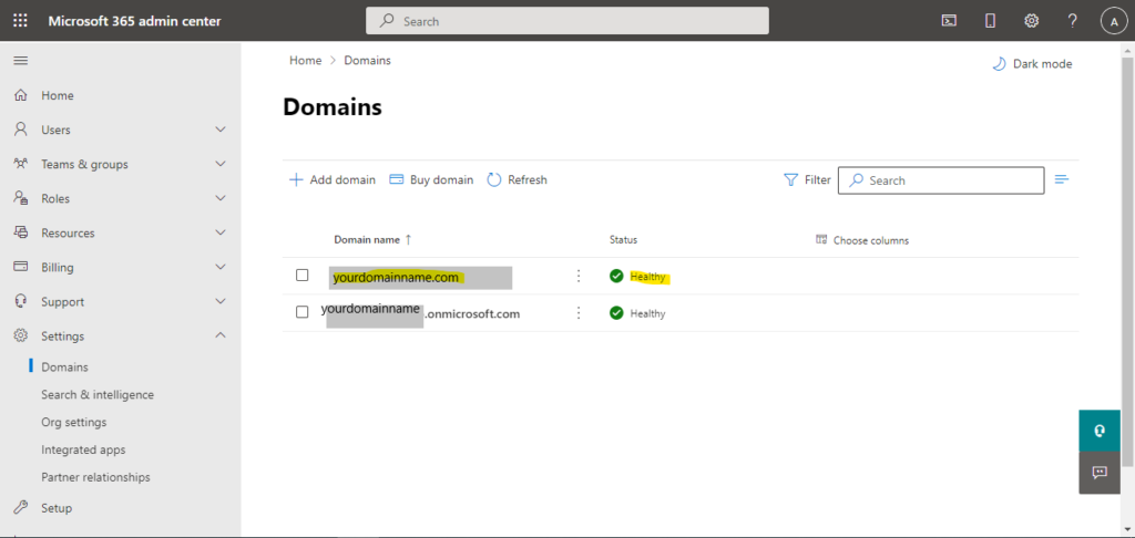 domain status check in microsft 365