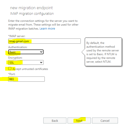 endpoint connection settings in exchange online admin