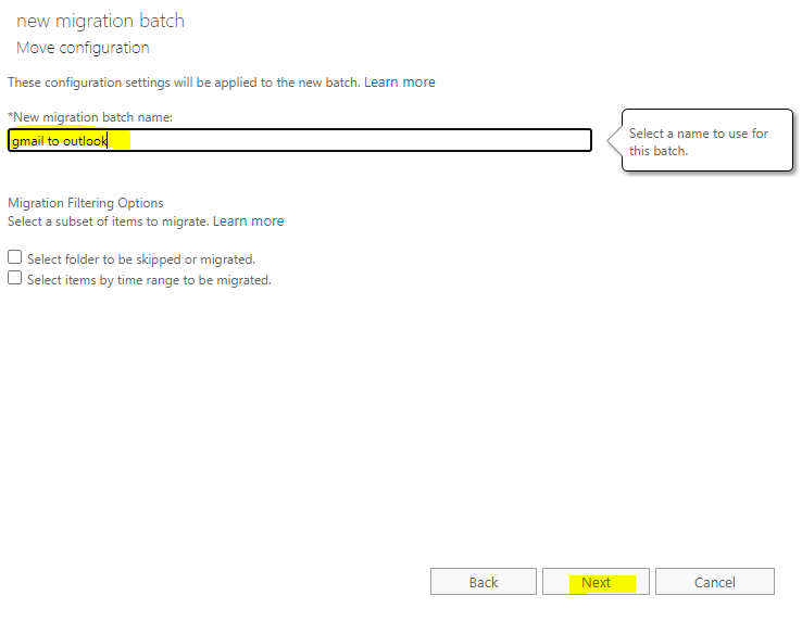 migration batch name for gmail to exchange online