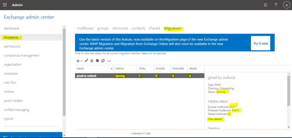 batch process status in microsft exchange online